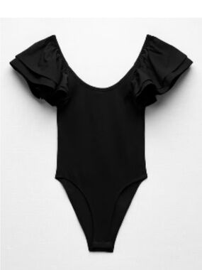 Zara Black bodysuit with ruffle sleeves optional off shoulder look